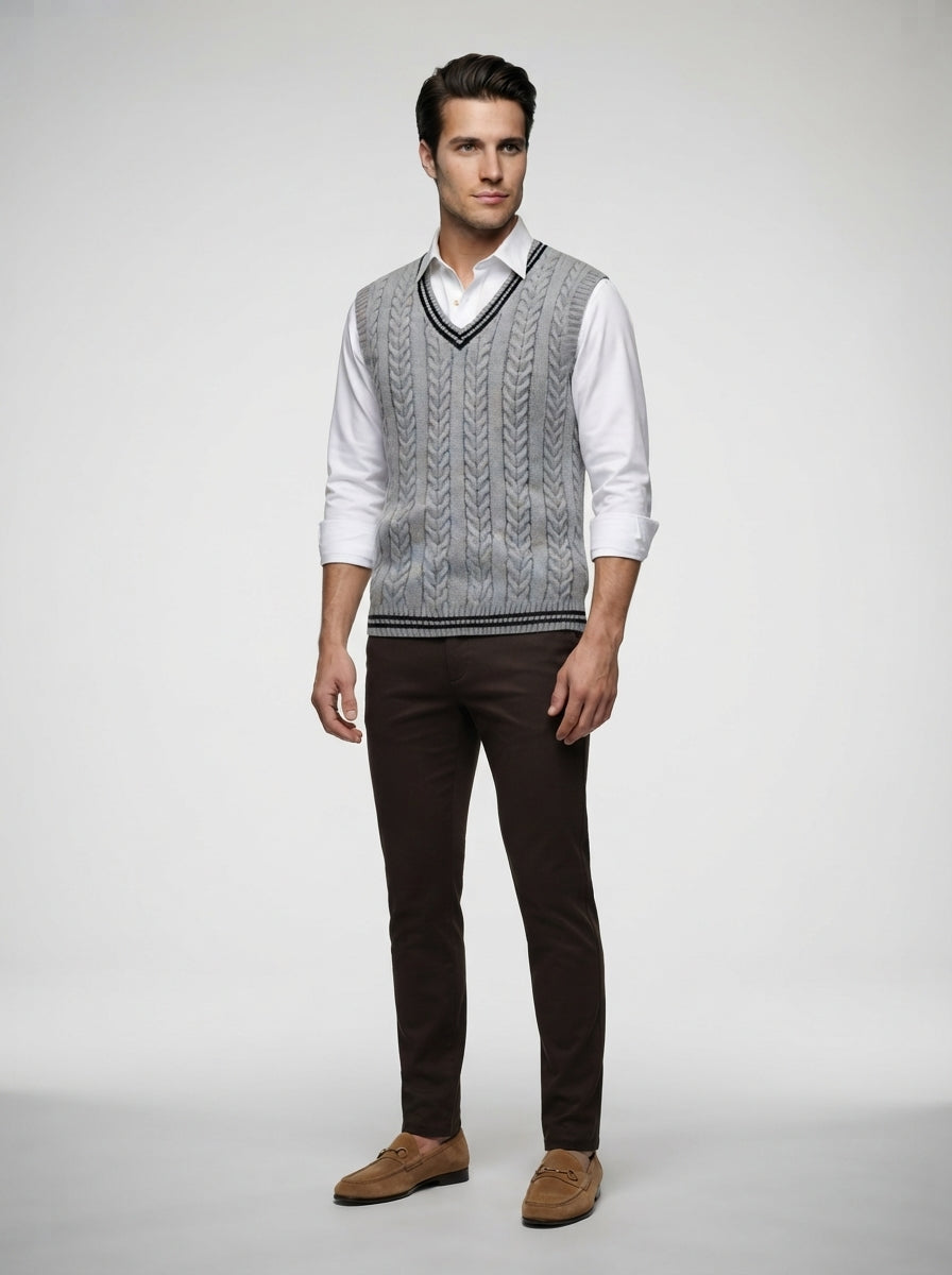 The Ashbourne Cable Trim Vest in Grey