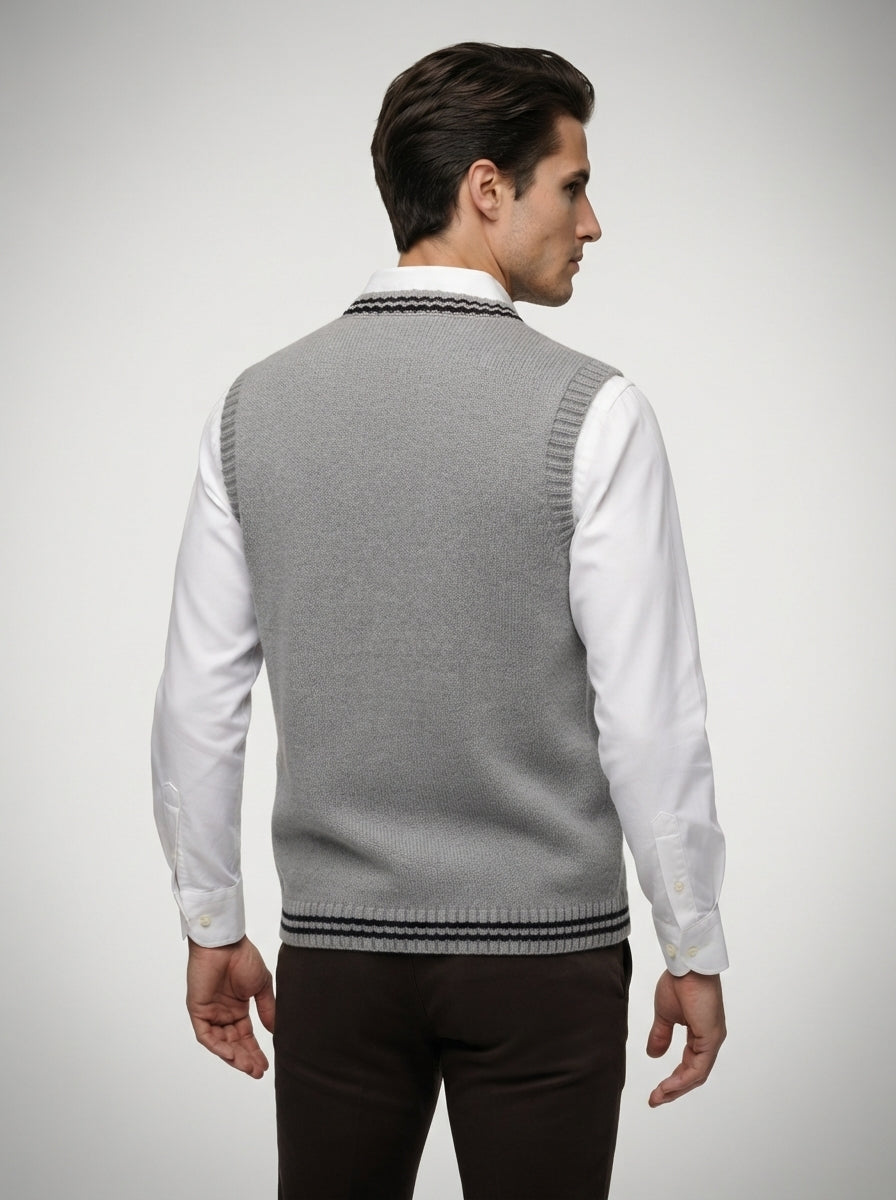 The Ashbourne Cable Trim Vest in Grey