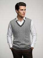 The Ashbourne Cable Trim Vest in Grey