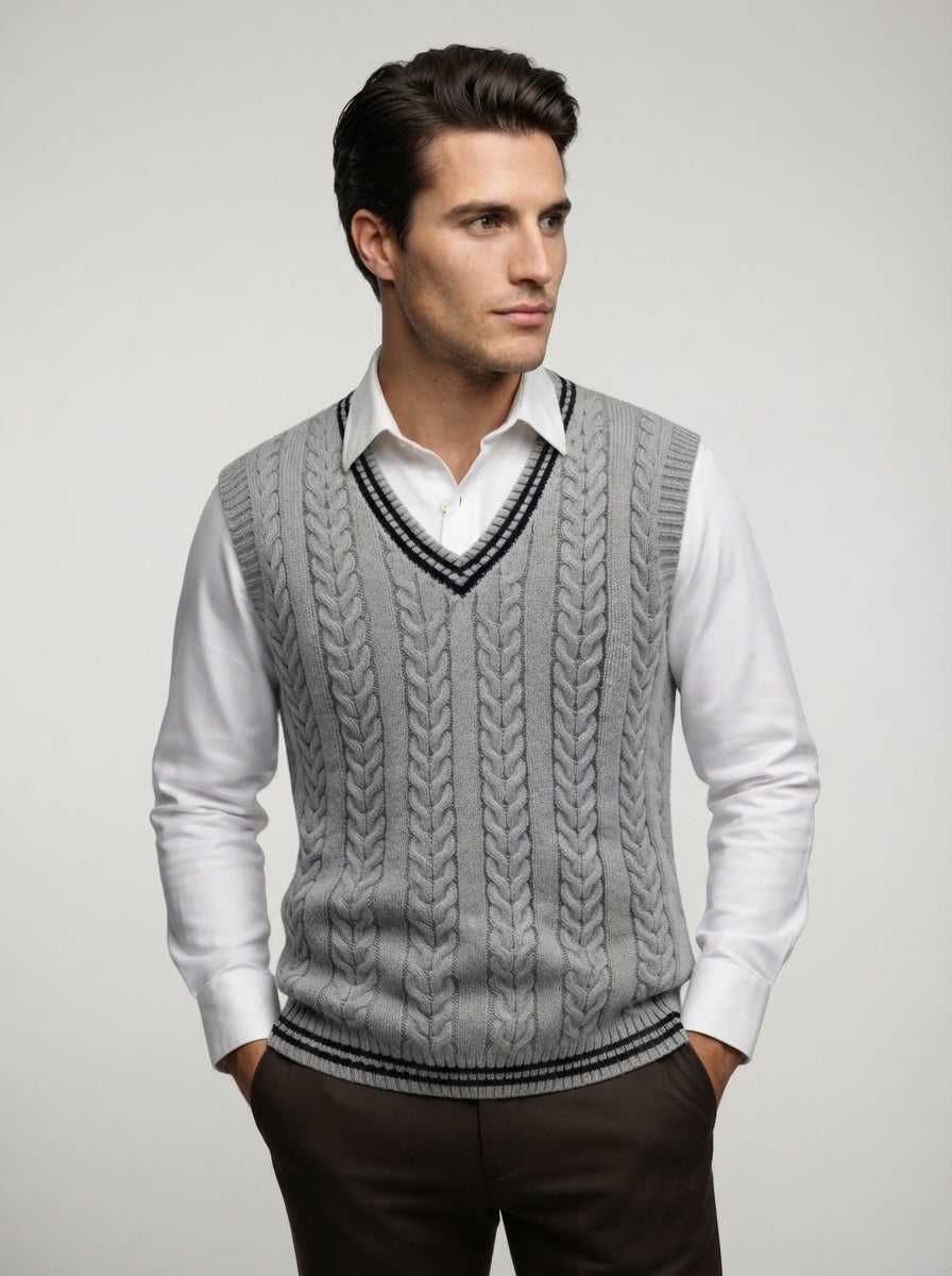 The Ashbourne Cable Trim Vest in Grey