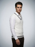 The Ashbourne Cable Trim Vest in White