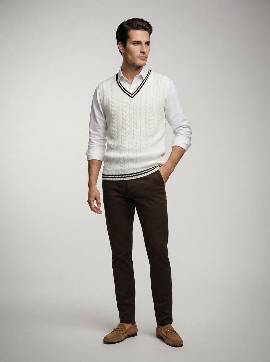 The Ashbourne Cable Trim Vest in White