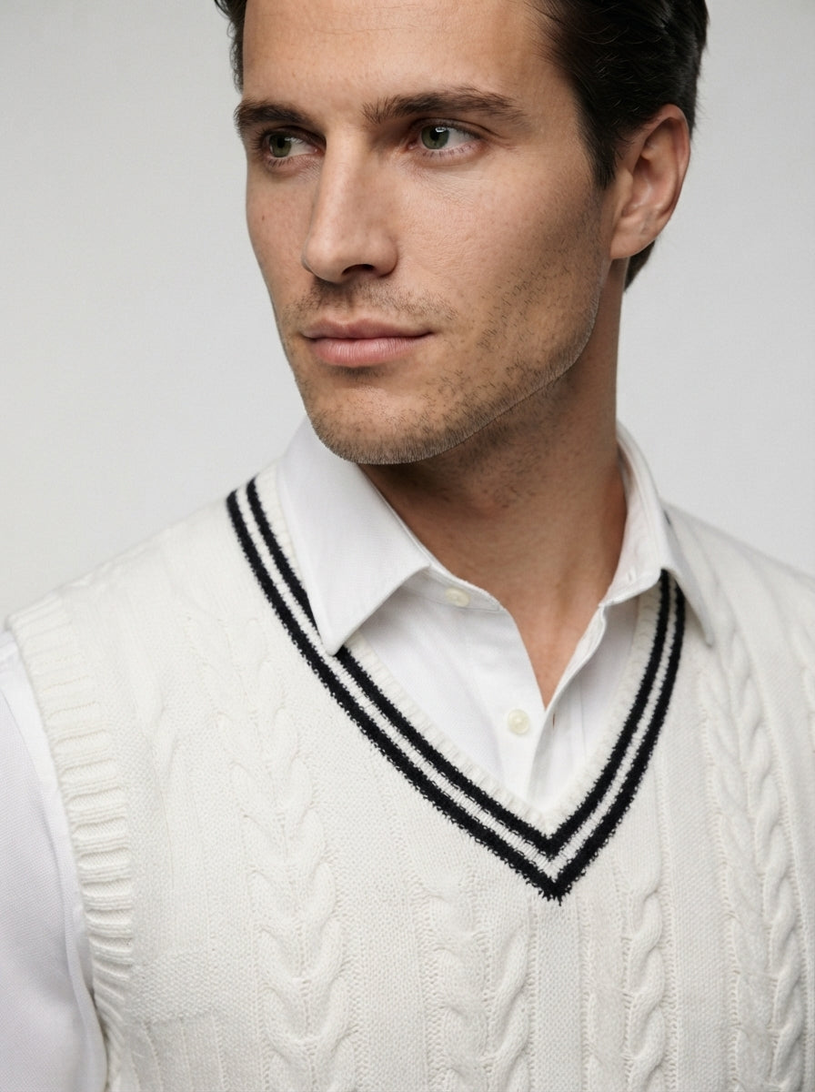 The Ashbourne Cable Trim Vest in White