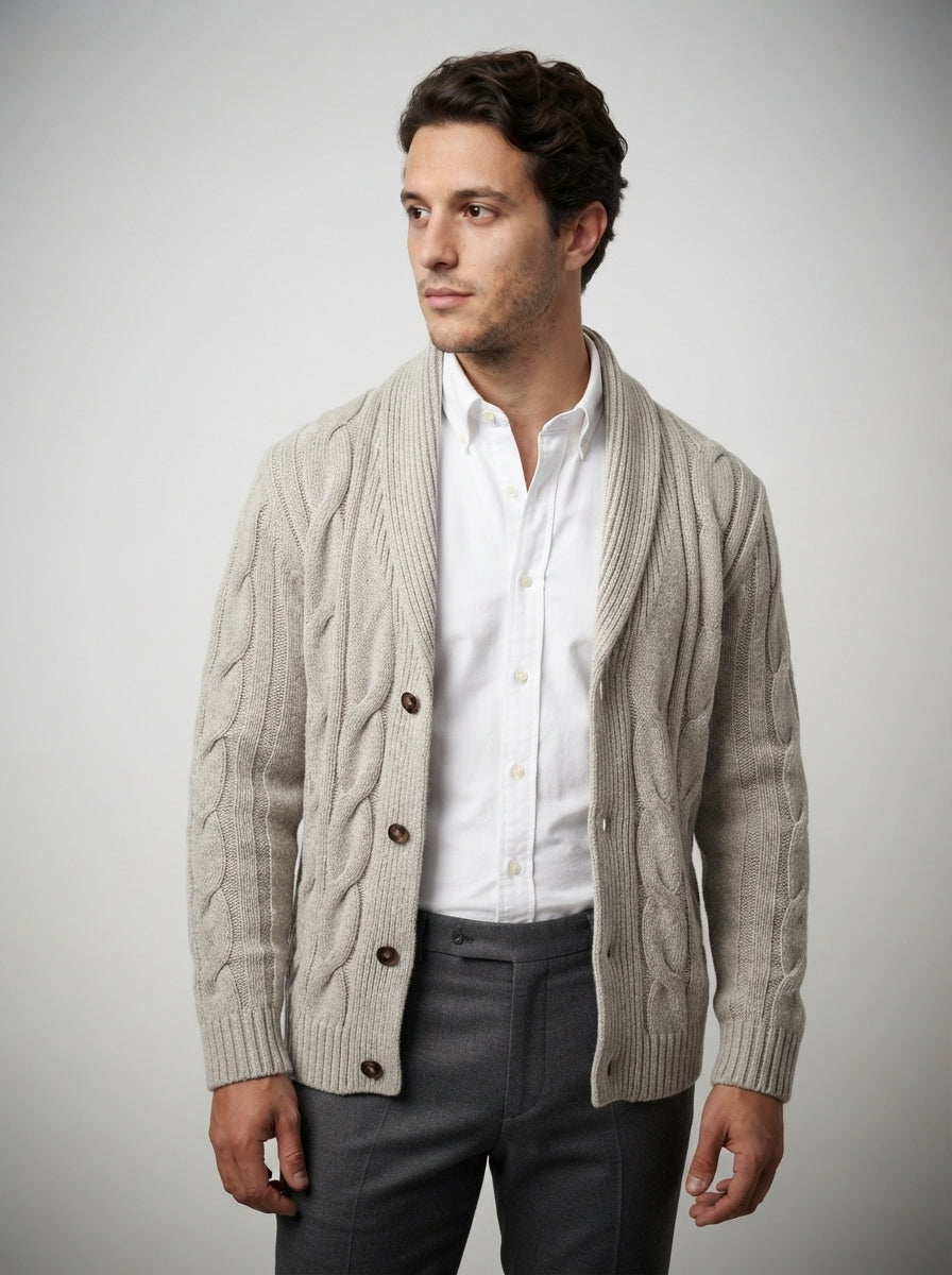 The Ravensworth Shawl Cardigan in Beige