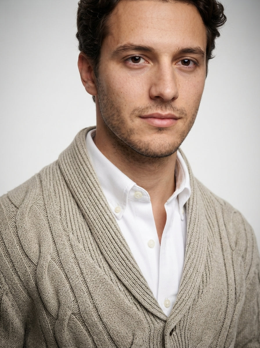 The Ravensworth Shawl Cardigan in Beige