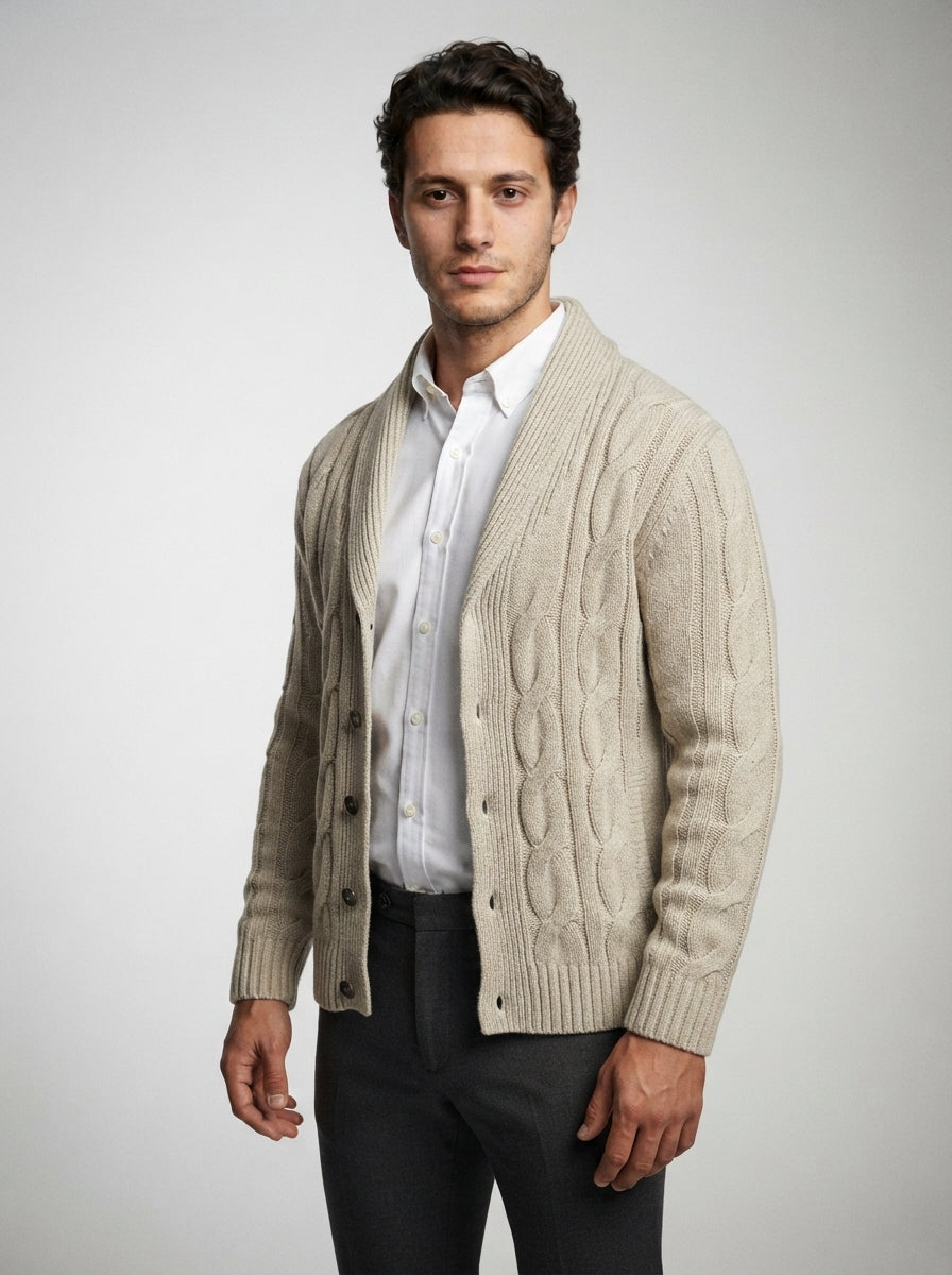 The Ravensworth Shawl Cardigan in Beige