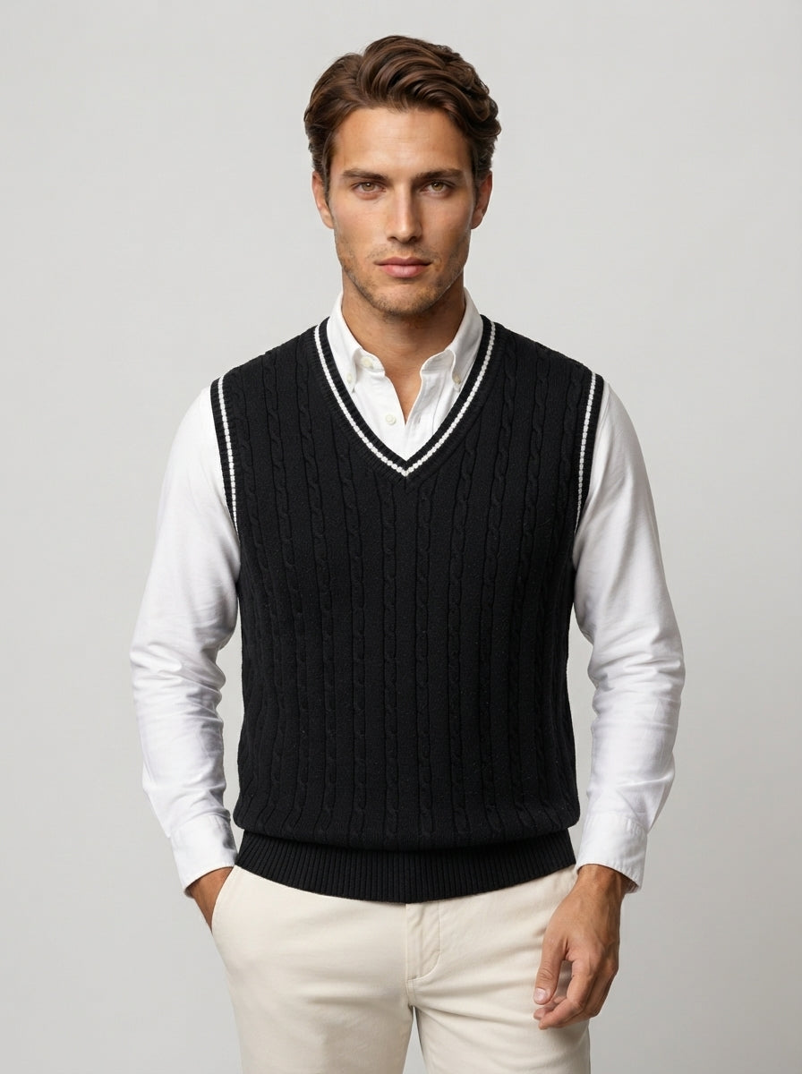 The Ellingham Tipped Vest in Black