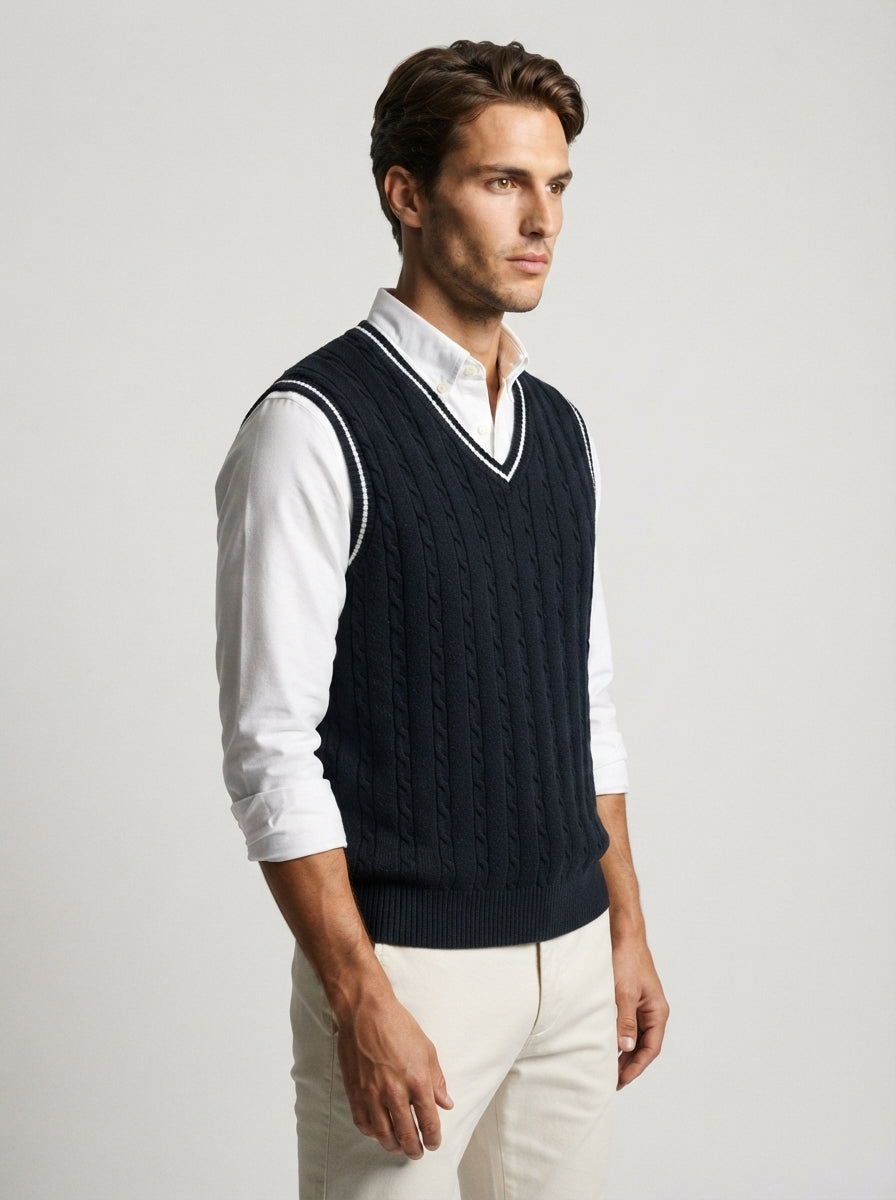 The Ellingham Tipped Vest in Navy