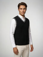 The Ellingham Tipped Vest in Black