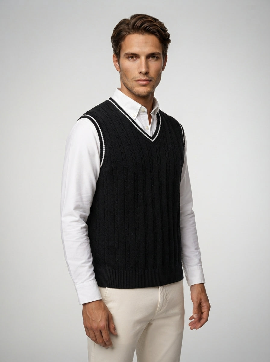 The Ellingham Tipped Vest in Black