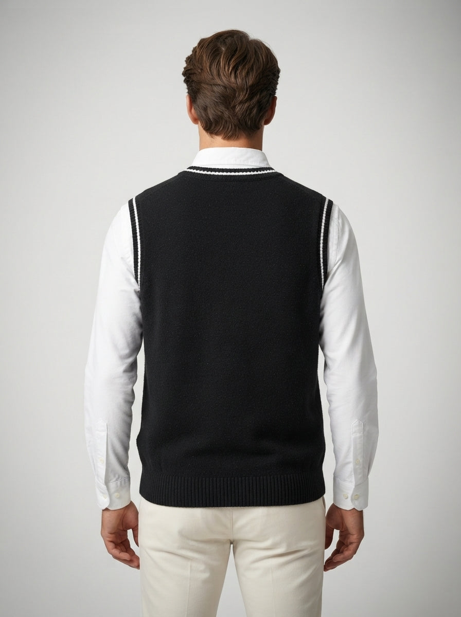 The Ellingham Tipped Vest in Black