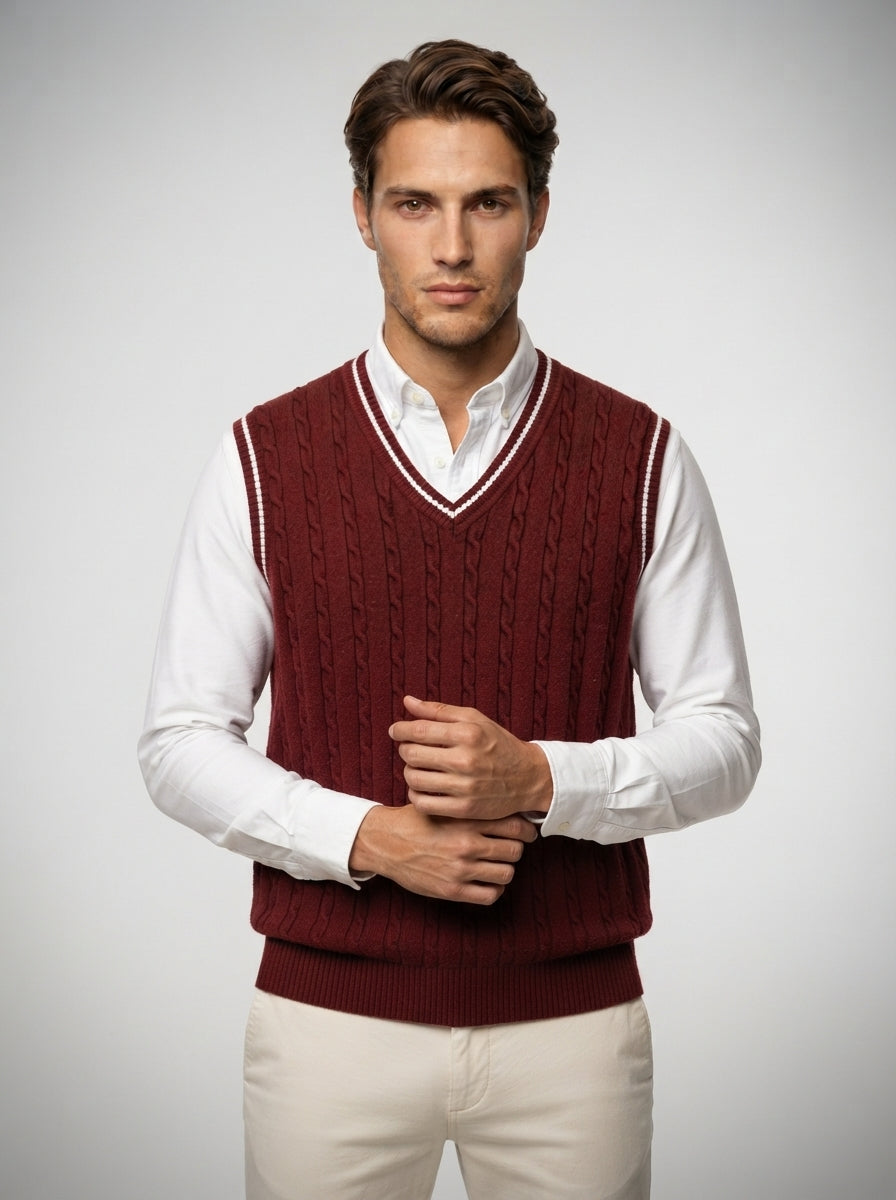 The Ellingham Tipped Vest in Burgundy