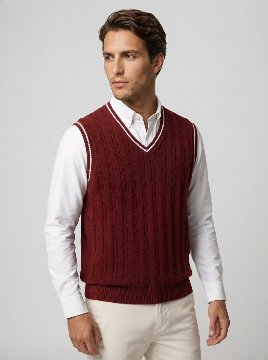 The Ellingham Tipped Vest in Burgundy