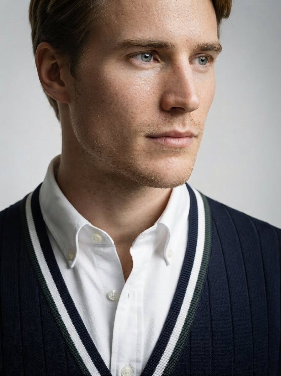 The Tetbury Tipped Cardigan in Navy