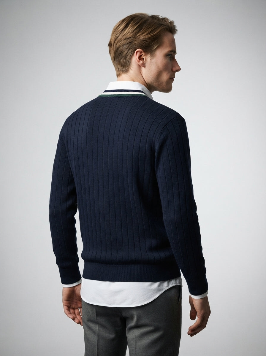 The Tetbury Tipped Cardigan in Navy