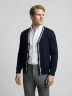 The Tetbury Tipped Cardigan in Navy