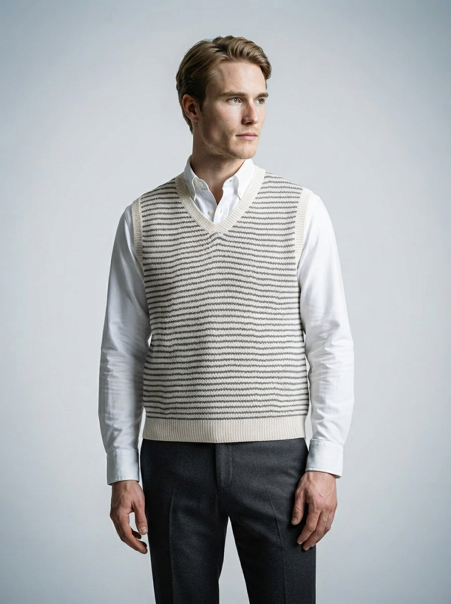 The Portloe Stripe Vest in Cream