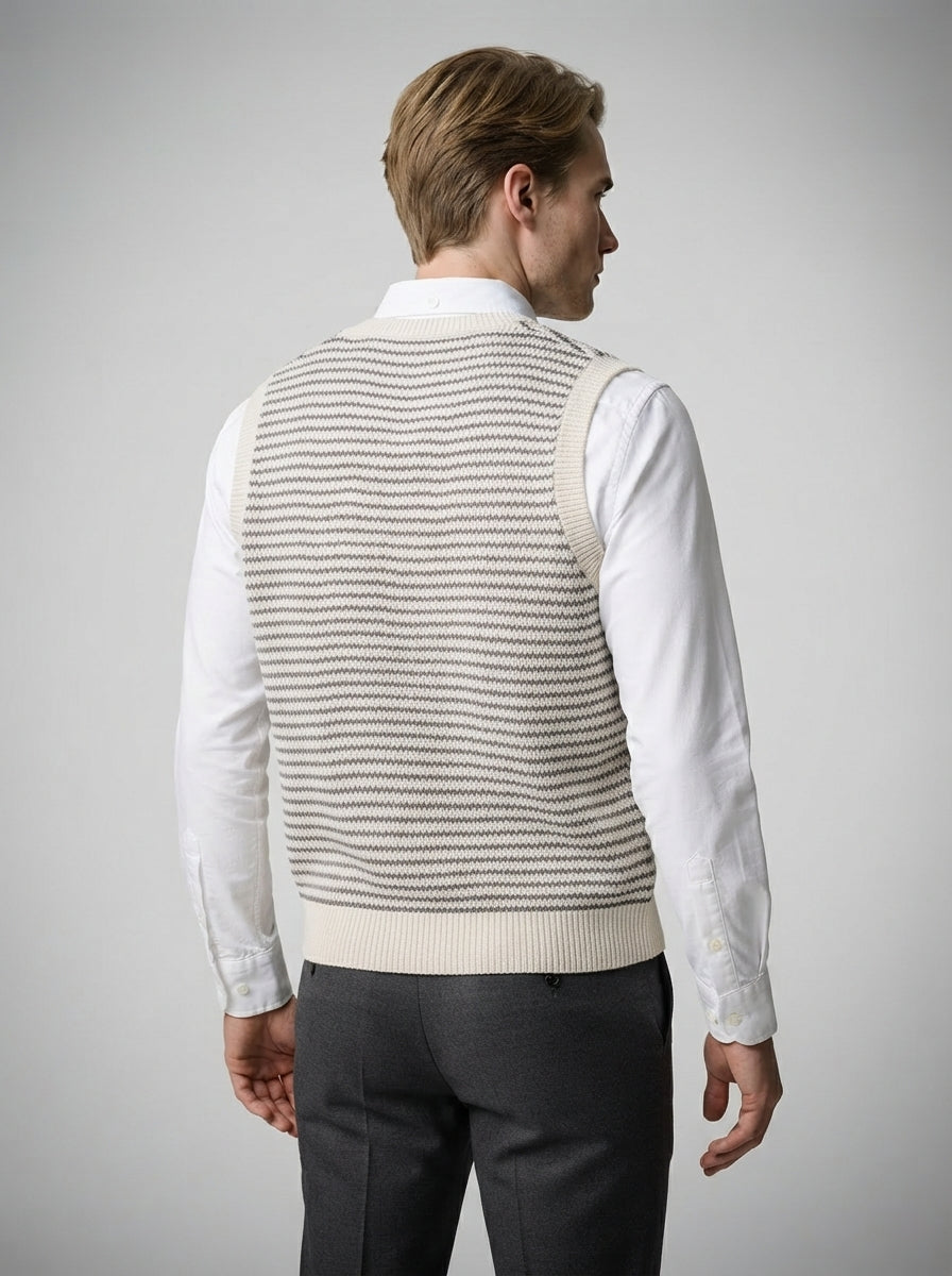 The Portloe Stripe Vest in Cream