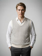 The Portloe Stripe Vest in Cream