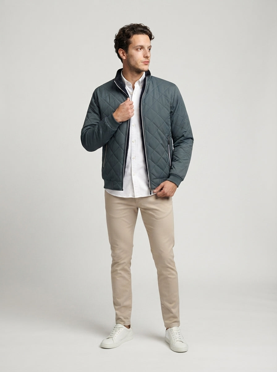 The Netherby Quilted Bomber in Gray
