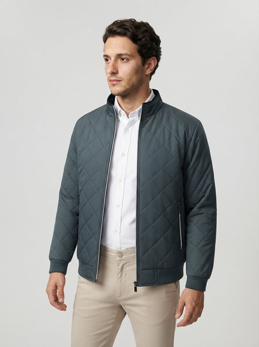 The Netherby Quilted Bomber in Gray