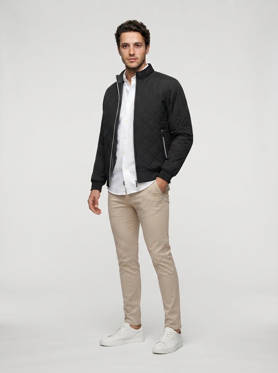 The Netherby Quilted Bomber in Black