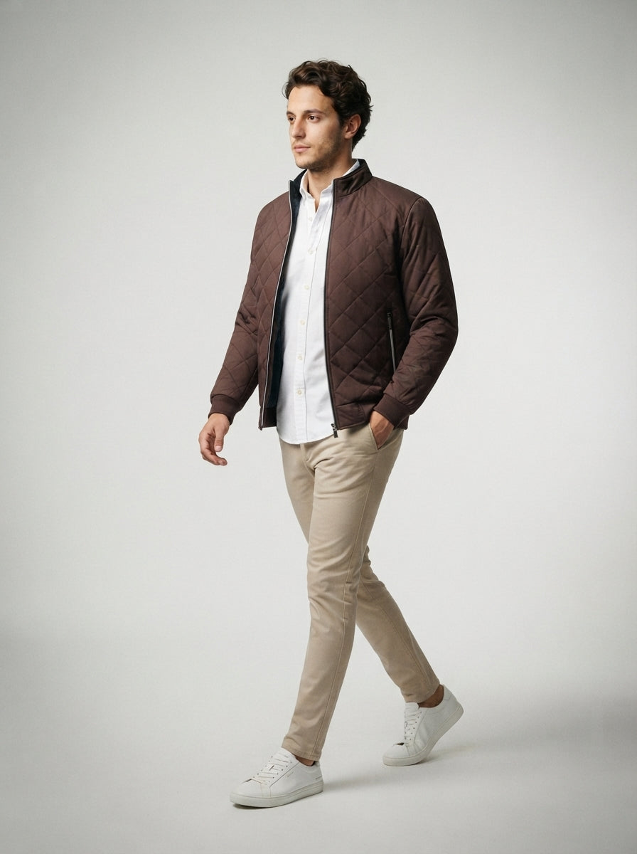 The Netherby Quilted Bomber in Brown