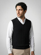 The Kelmscott Cable Vest in Black