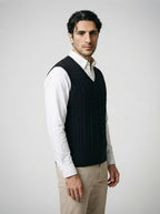 The Kelmscott Cable Vest in Black