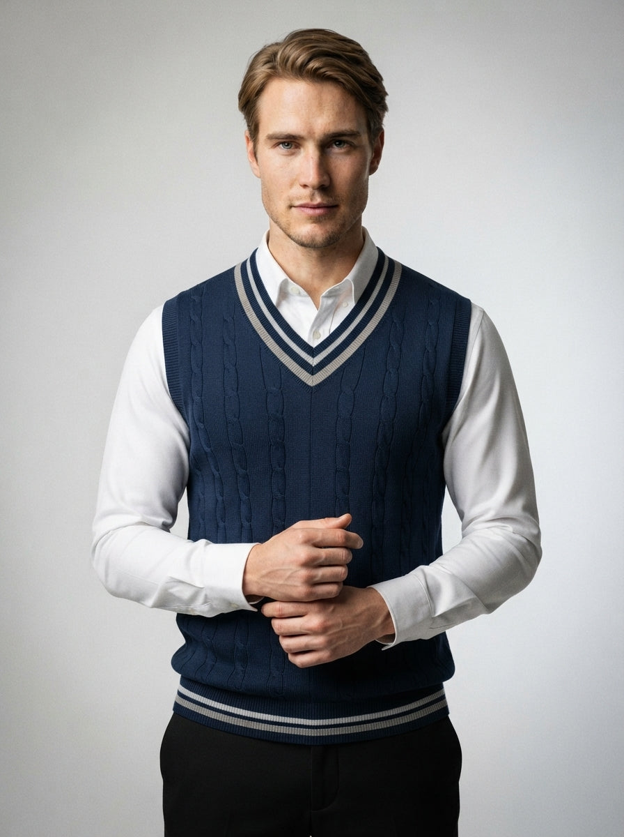 The Rothbury Deep V Vest in Navy