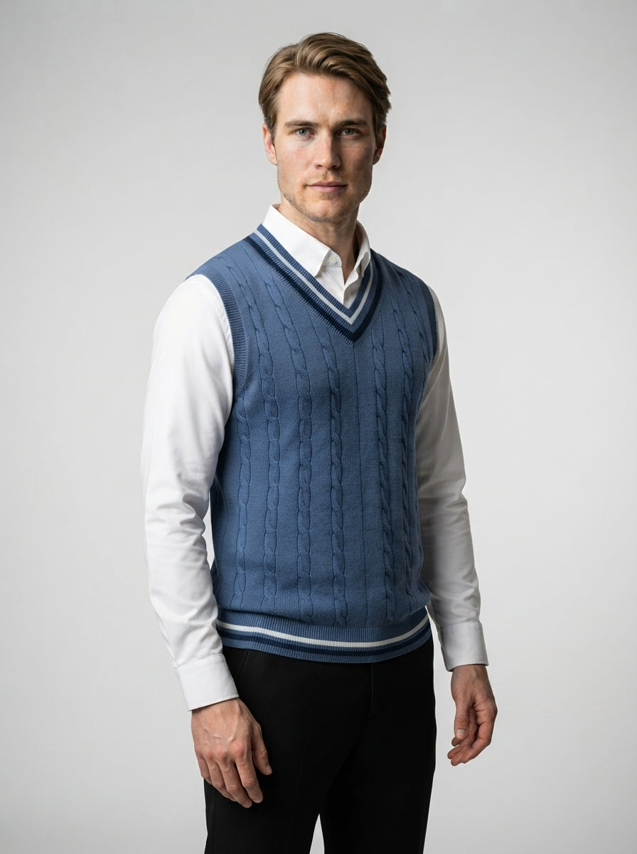 The Rothbury Deep V Vest in Blue