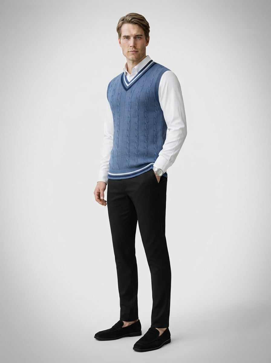The Rothbury Deep V Vest in Blue
