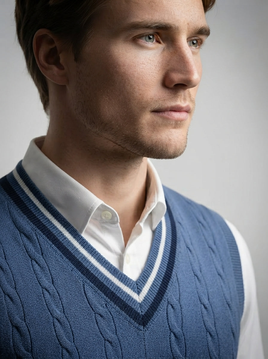 The Rothbury Deep V Vest in Blue
