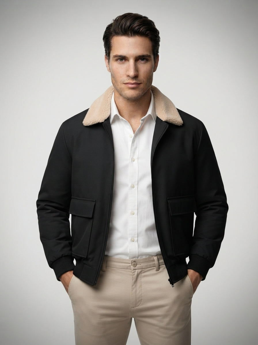 The Ravenglass Fleece Collar Jacket in Black