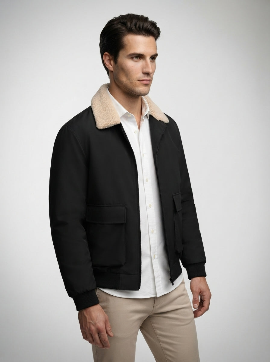 The Ravenglass Fleece Collar Jacket in Black