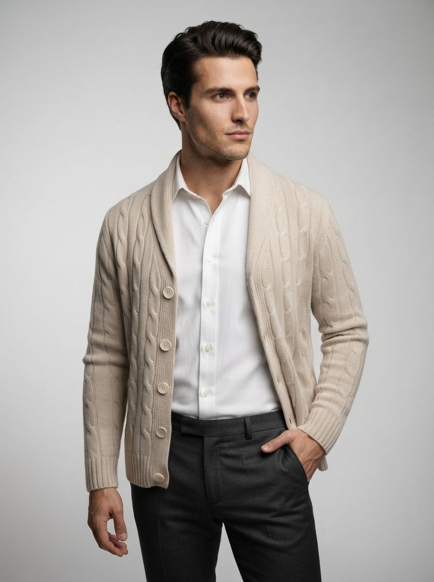 The Brancaster Cable Cardigan in Cream