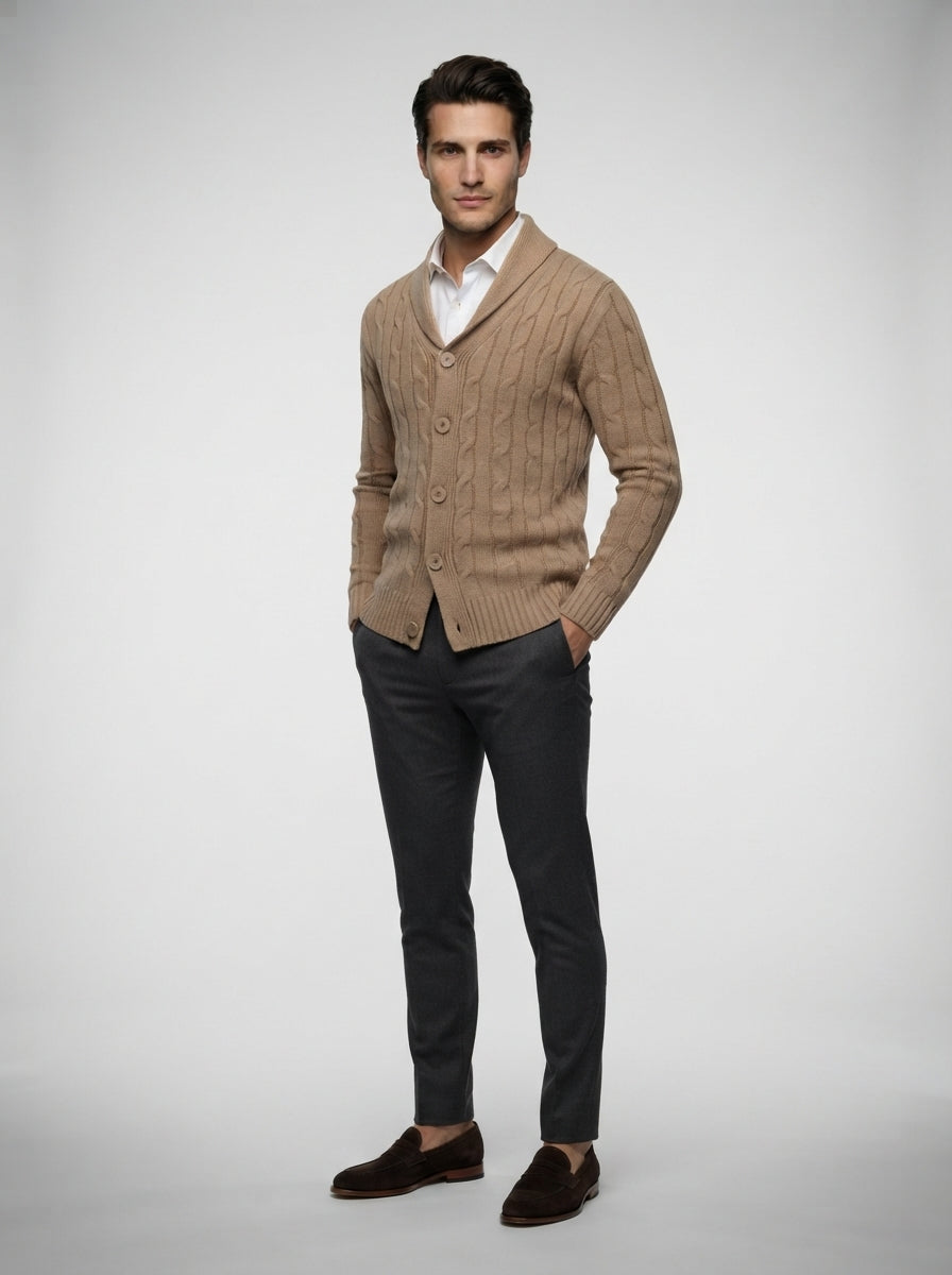 The Brancaster Cable Cardigan in Khaki