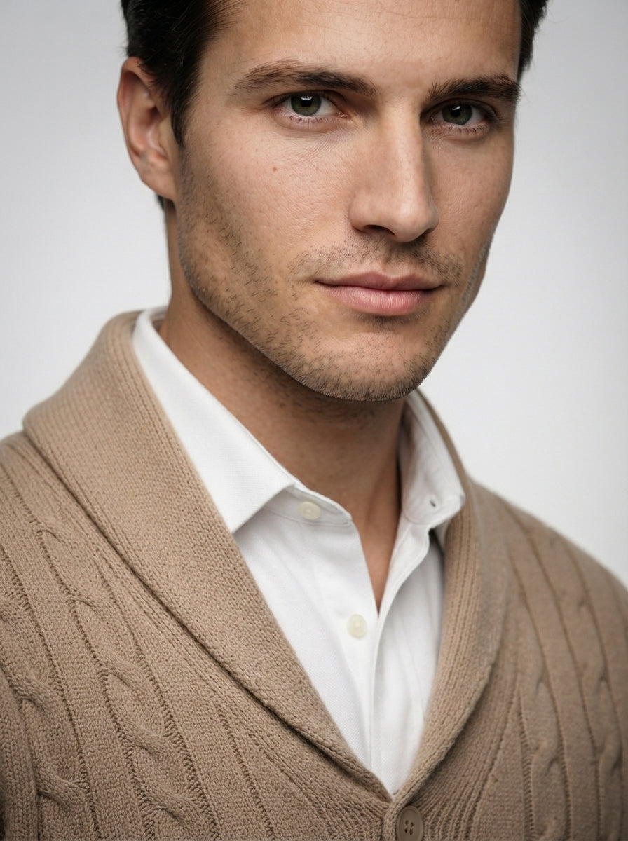The Brancaster Cable Cardigan in Khaki
