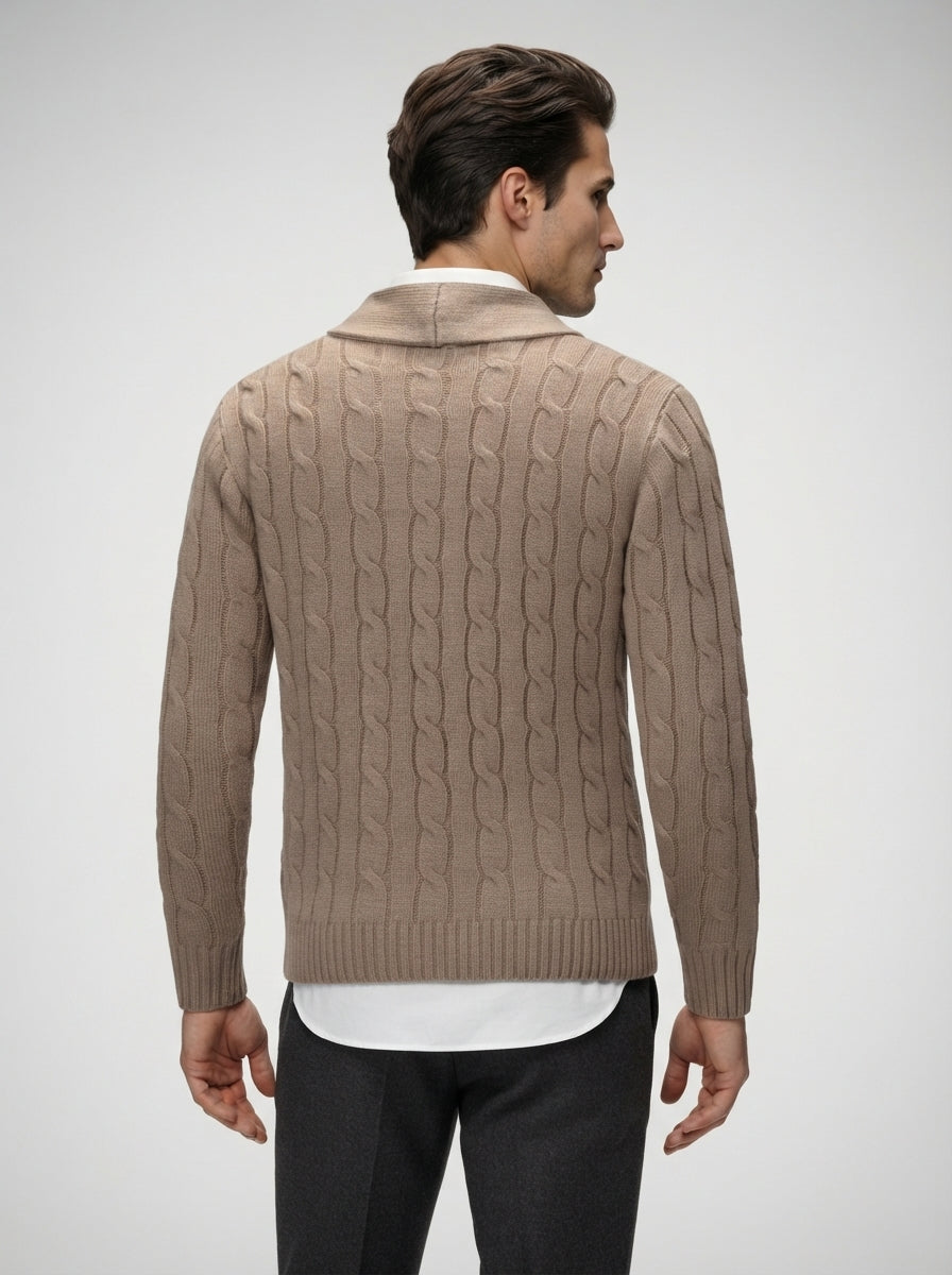The Brancaster Cable Cardigan in Khaki
