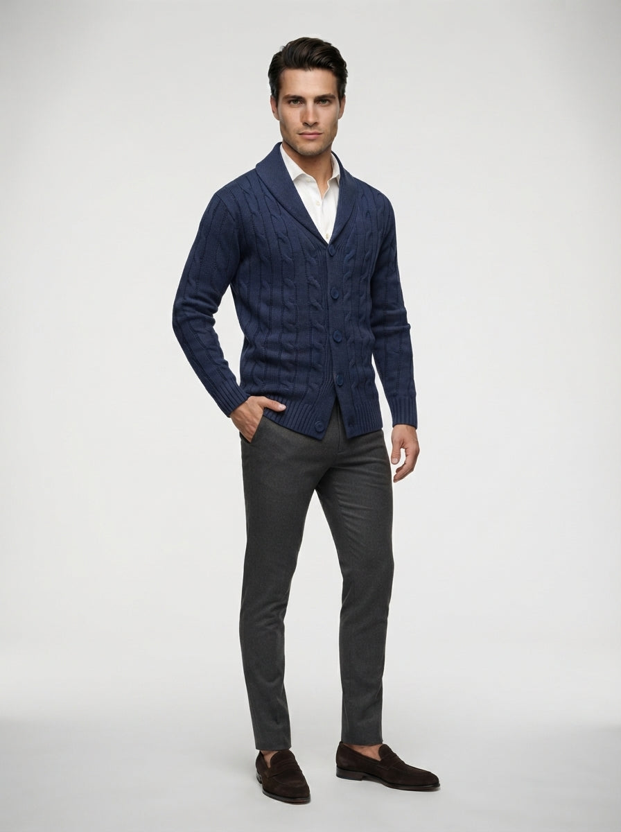 The Brancaster Cable Cardigan in Navy