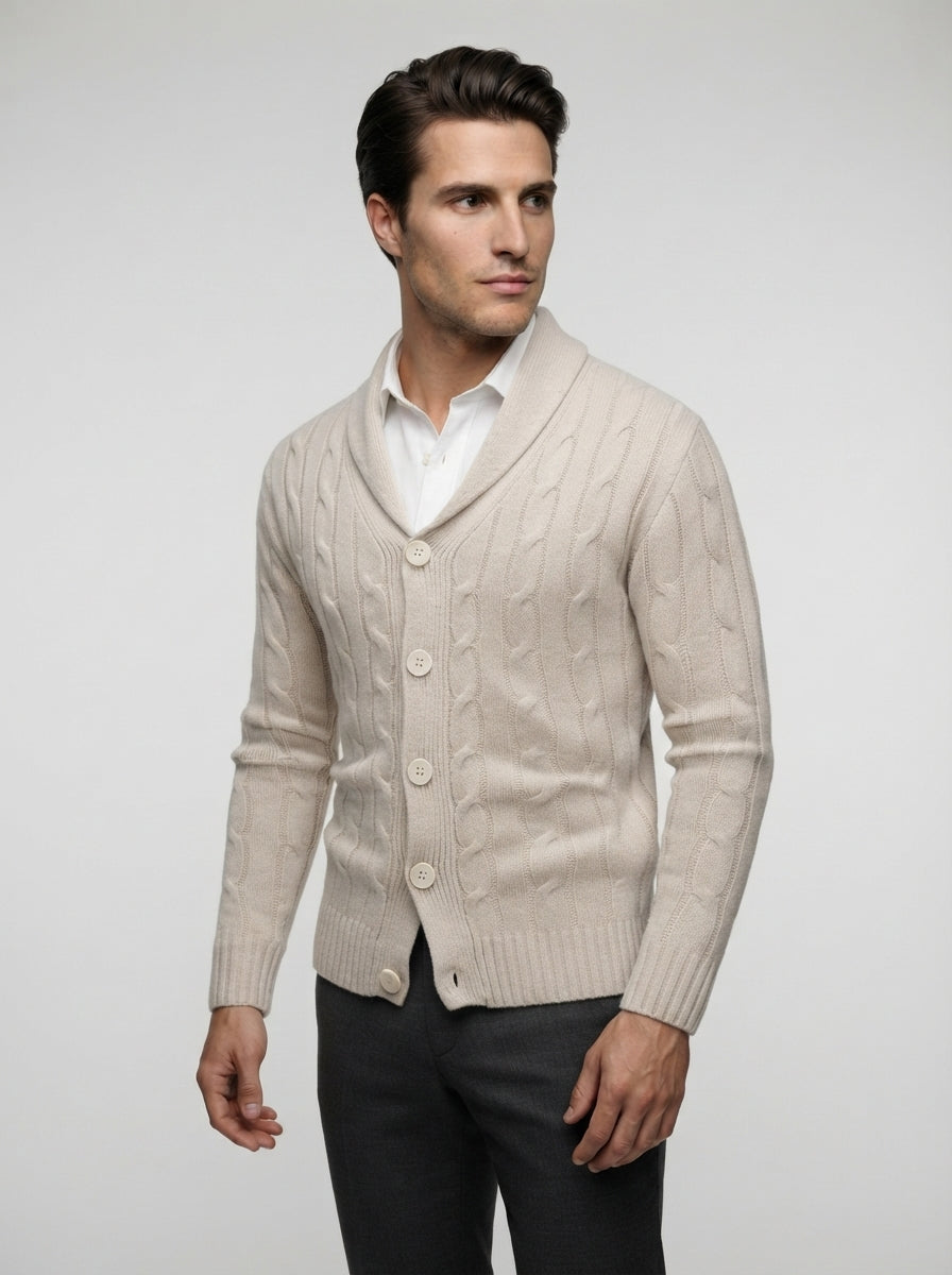 The Brancaster Cable Cardigan in Cream
