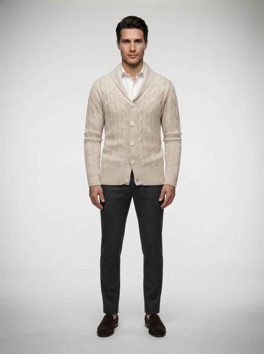 The Brancaster Cable Cardigan in Cream