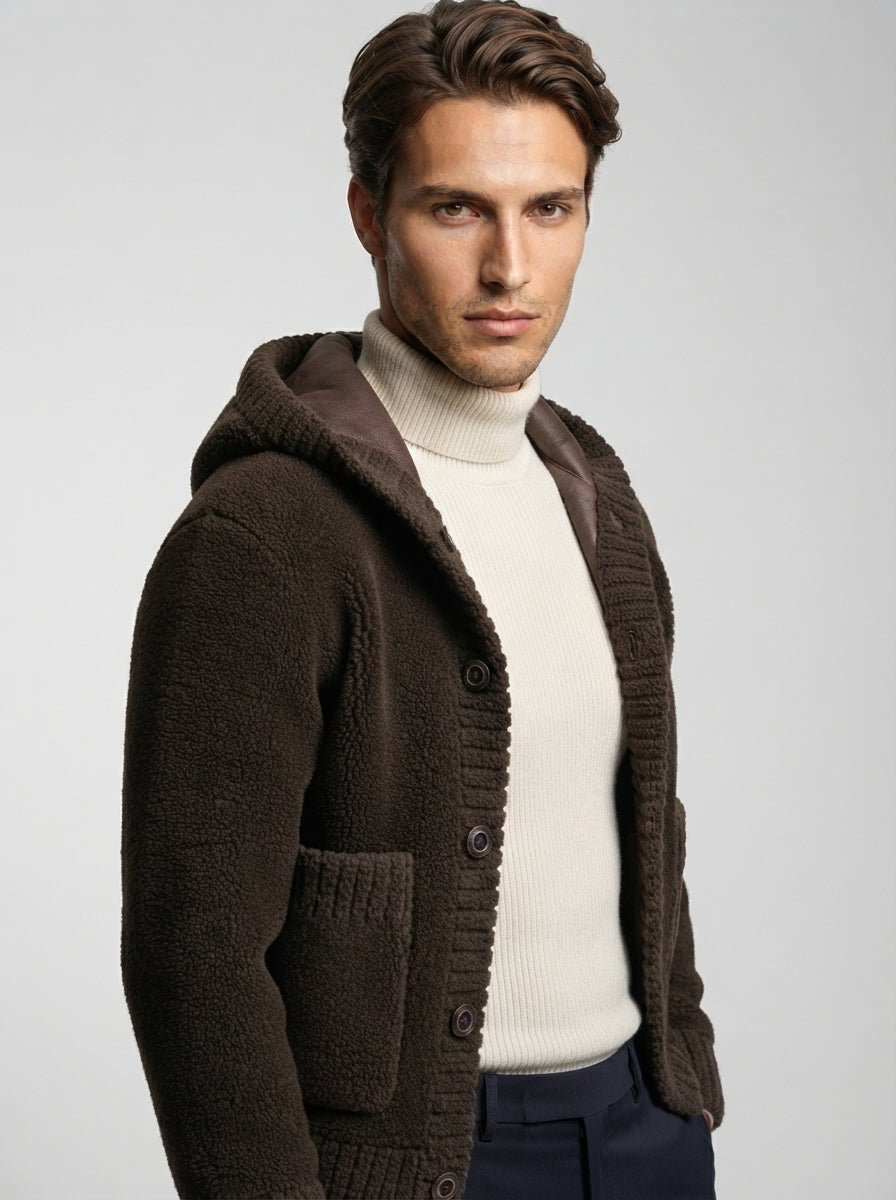 The Ledbury Hooded Fleece in Dark Brown