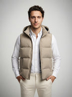 The Hexham Hooded Gilet in Sand