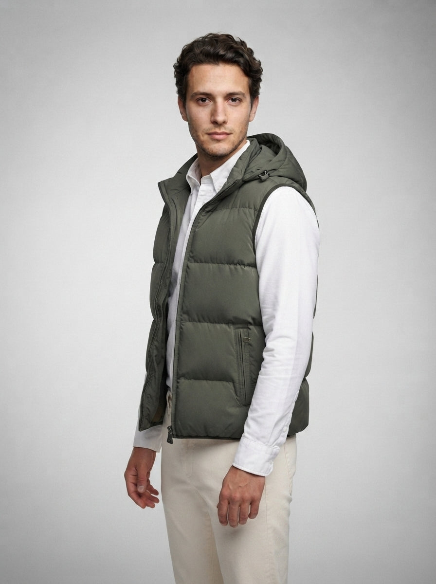 The Hexham Hooded Gilet in Olive