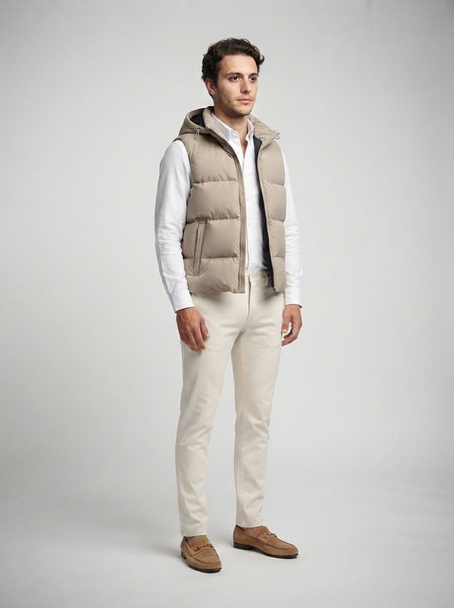 The Hexham Hooded Gilet in Sand