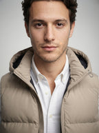 The Hexham Hooded Gilet in Sand