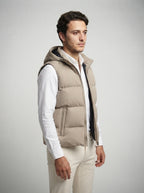 The Hexham Hooded Gilet in Sand