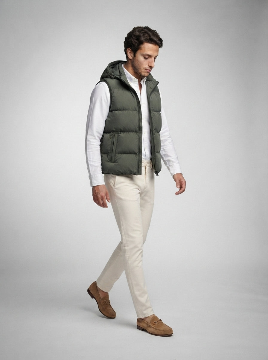 The Hexham Hooded Gilet in Olive