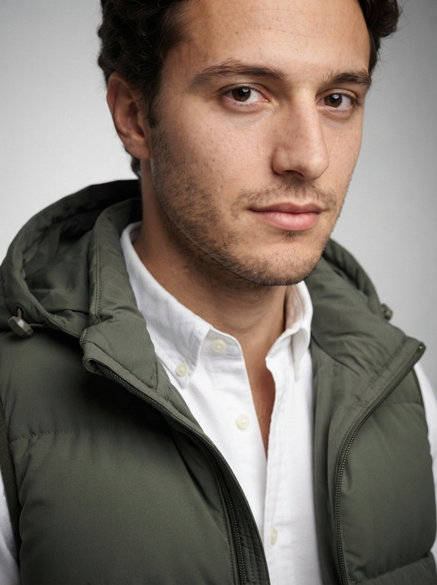 The Hexham Hooded Gilet in Olive